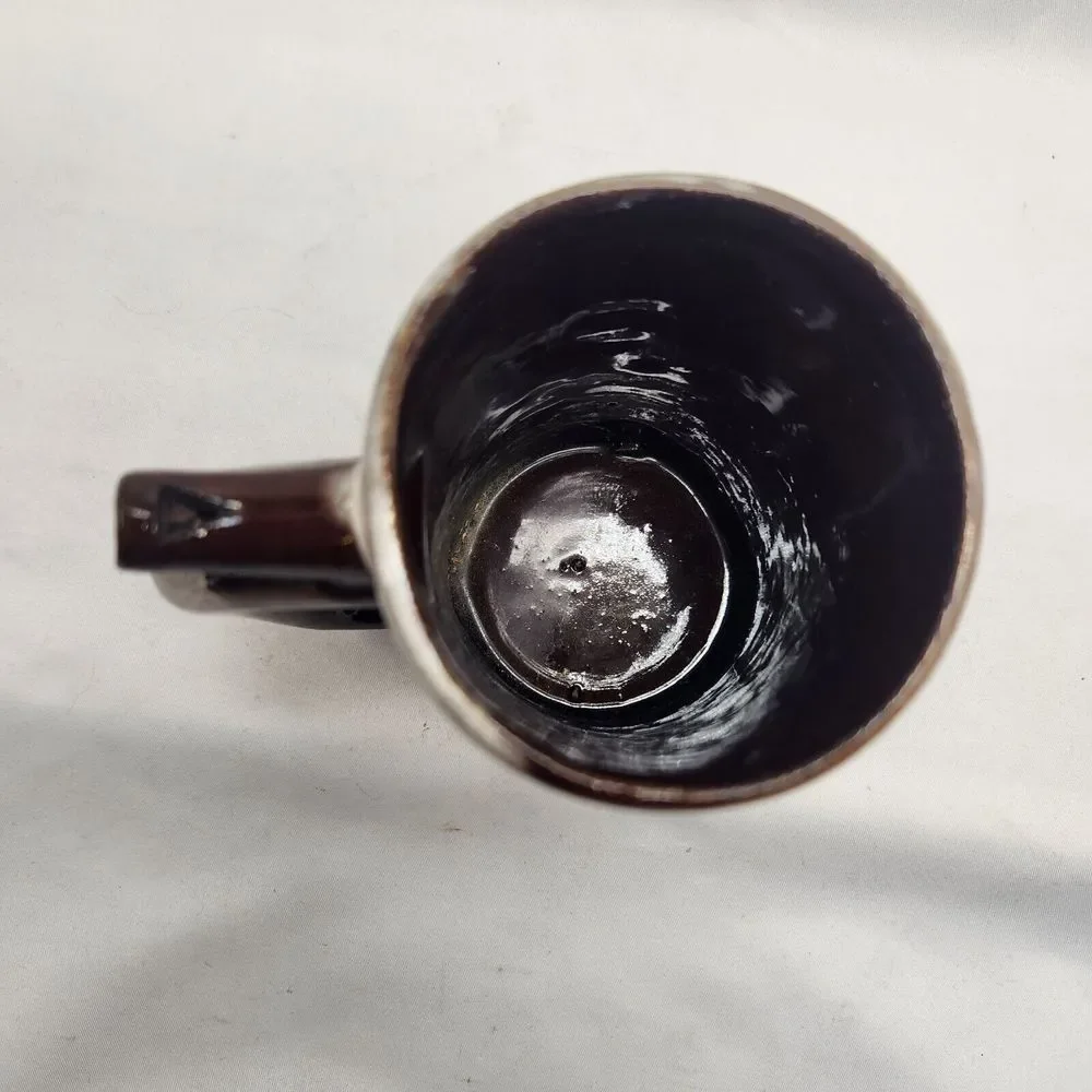 VTG Beer Mug Wet Your Whistle Went to P‎ Brown Ceramic Drip Glaze Cup Fun Gift